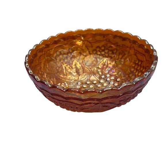 Antique Fenton Marigold Iridescent Carnival Glass Bowl With Grape & Leaf Design - Picture 11 of 12